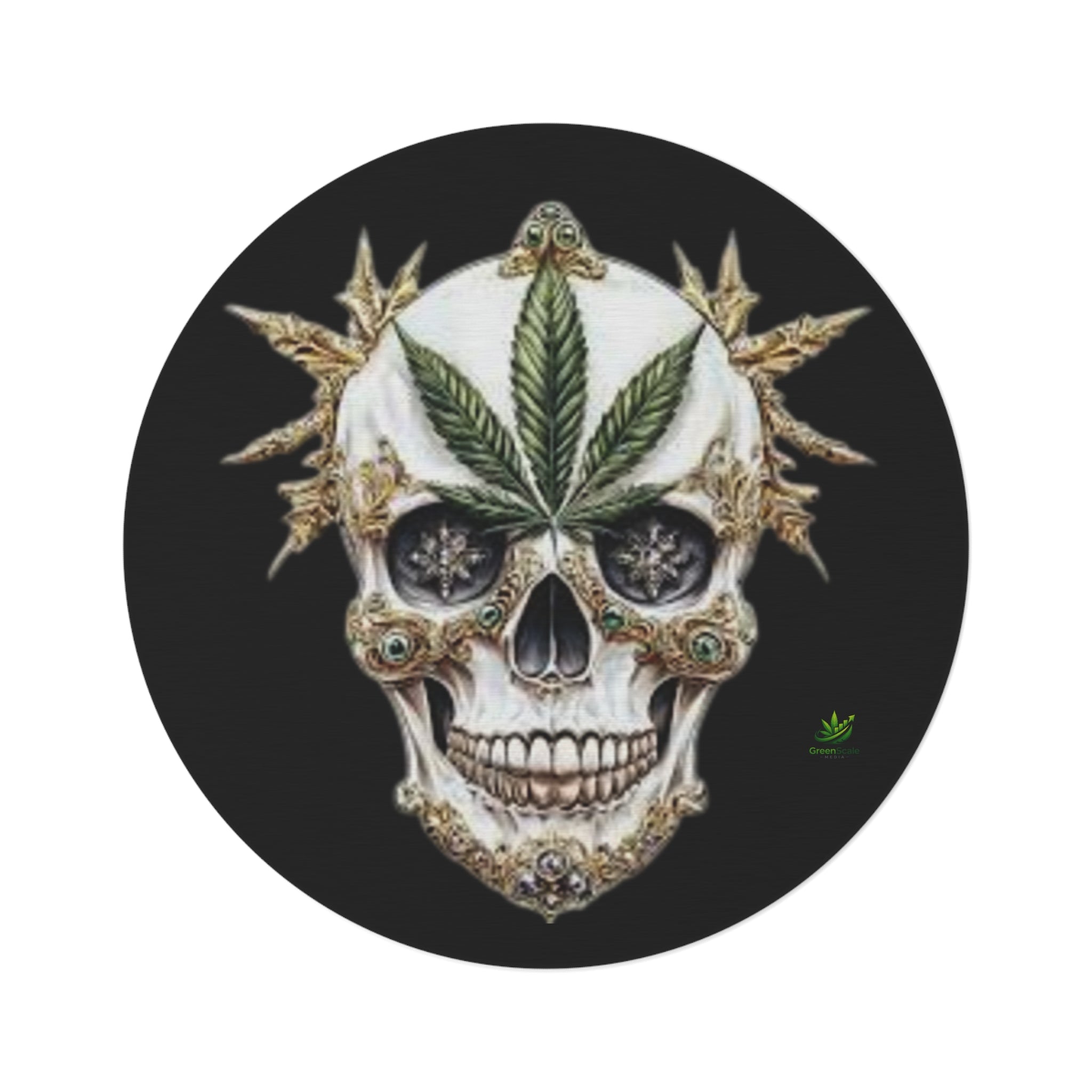 Cannabis Skull Round Rug — Gothic Marijuana Leaf Floor Mat