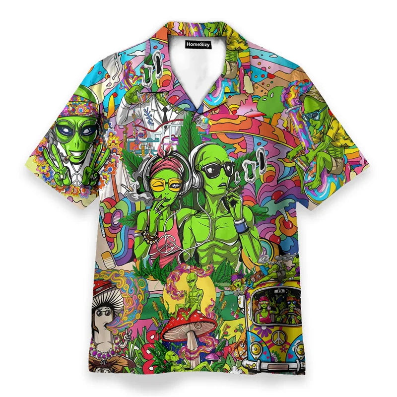 Hippie Logo Theme Summer Shirts Men Women Psychedelic Mushroom Personality Streetwear Button Shirts Hip Hop Fashion Blouse New