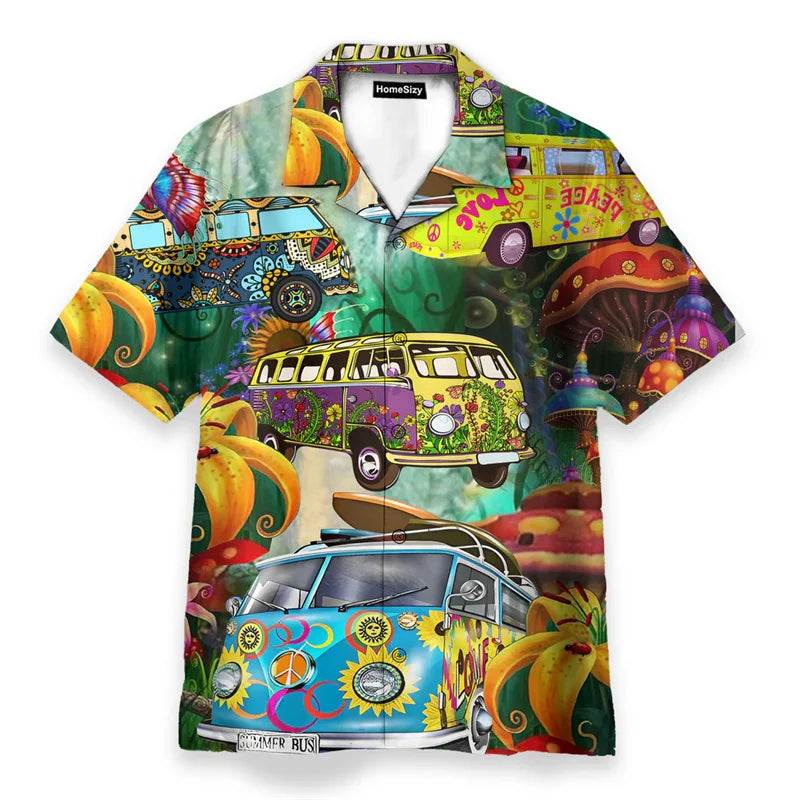 Hippie Logo Theme Summer Shirts Men Women Psychedelic Mushroom Personality Streetwear Button Shirts Hip Hop Fashion Blouse New