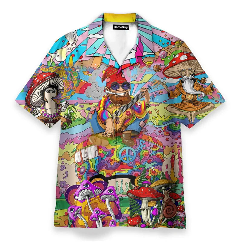 Hippie Logo Theme Summer Shirts Men Women Psychedelic Mushroom Personality Streetwear Button Shirts Hip Hop Fashion Blouse New