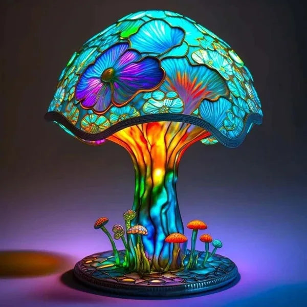 Flower Mushroom Night Light Resin Carved Atmosphere Lamp Led Table Lamp Bedroom Living Room Home Decoration Gift