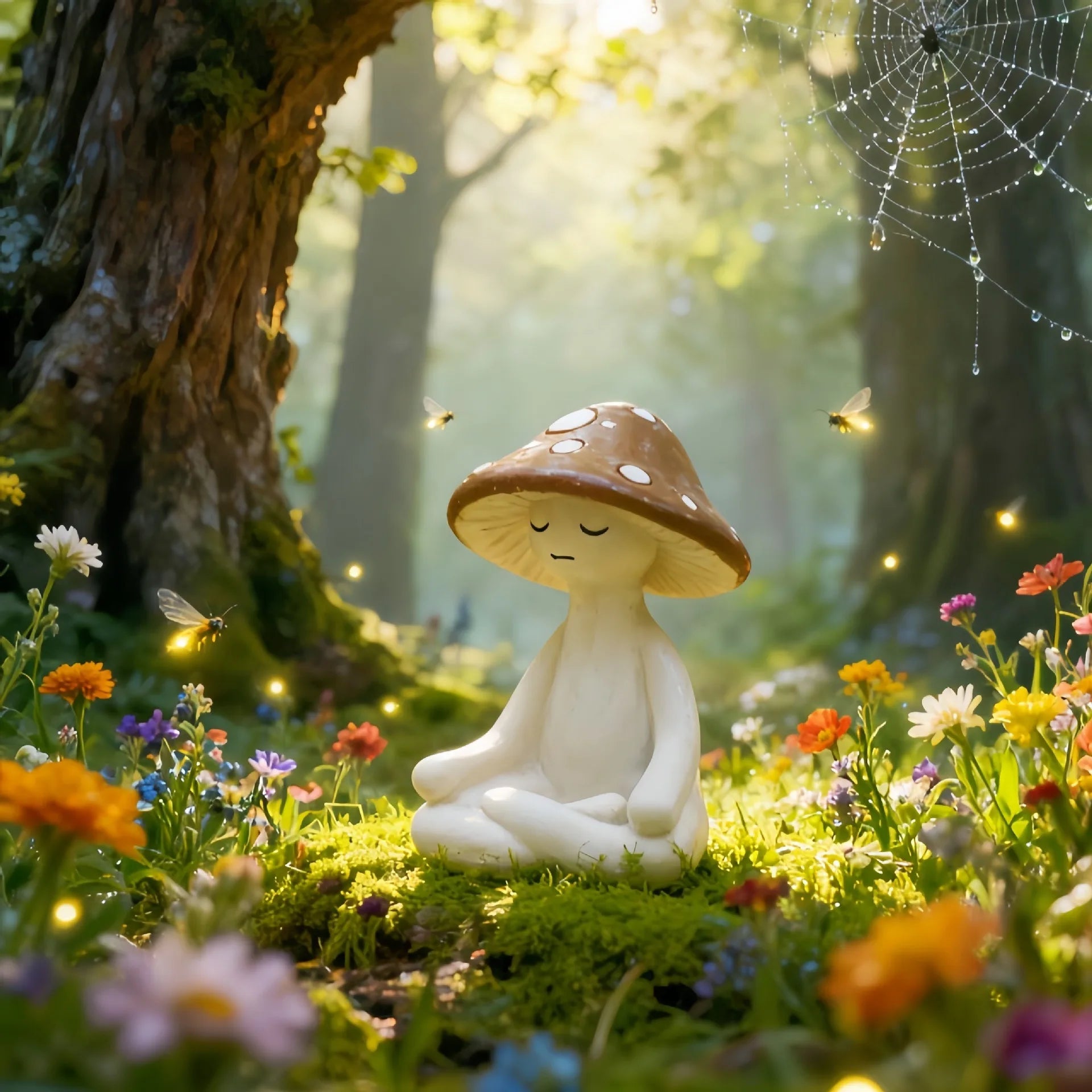 Meditation Mushroom Resin Ornament Living Room Balcony Garden Scene Decoration
