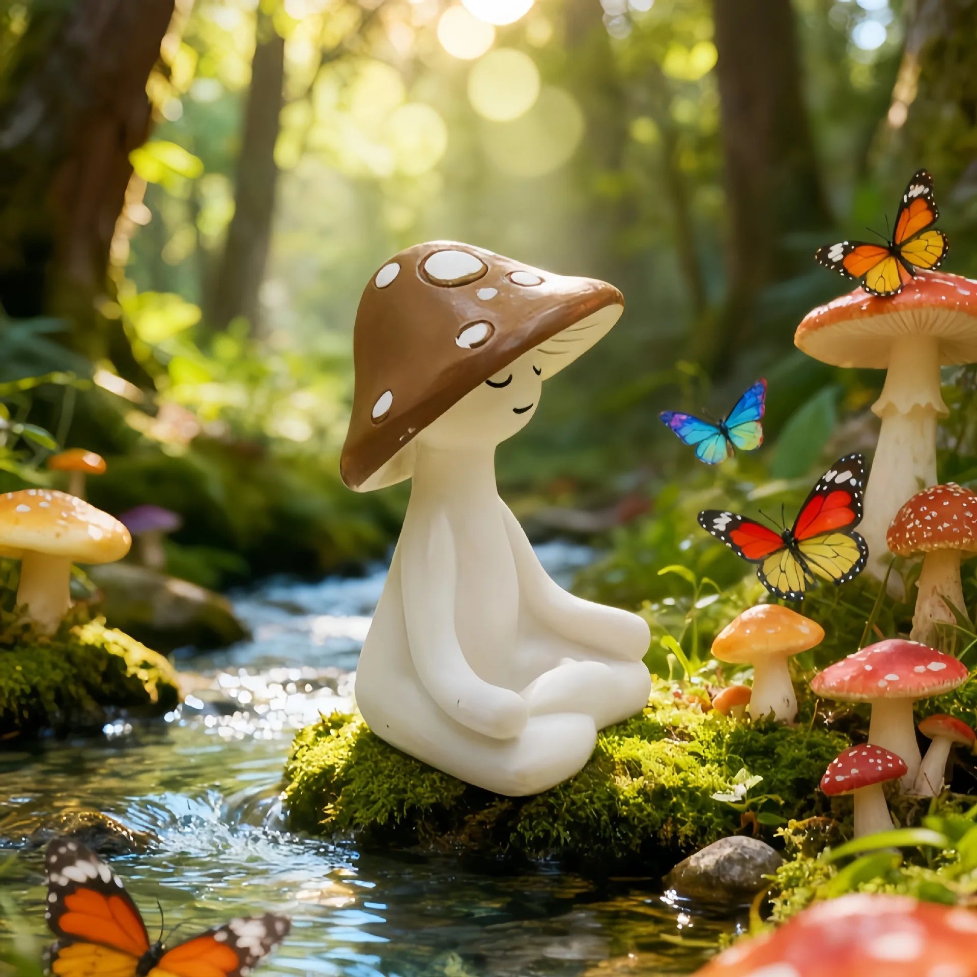 Meditation Mushroom Resin Ornament Living Room Balcony Garden Scene Decoration