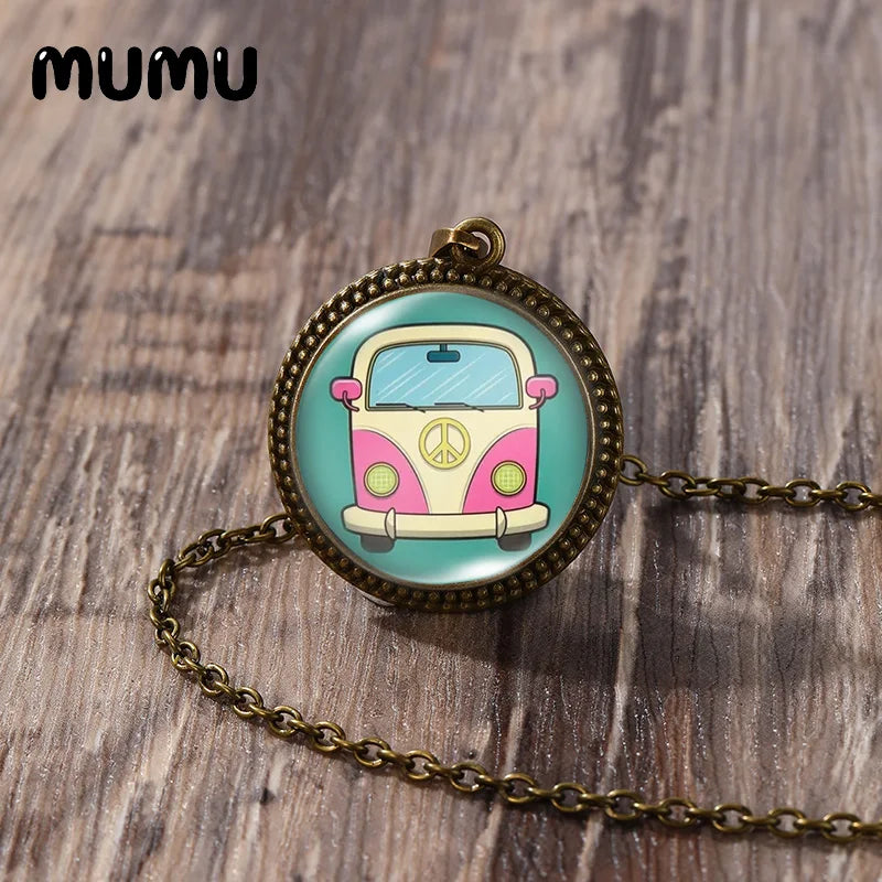 2023 New Hippy Peace Sign Necklace Art Painting Vintage Pendant Round Printed Photo Glass Dome Jewelry Handmade Items
