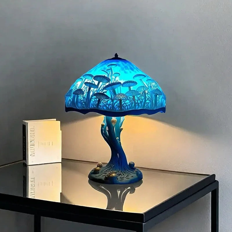 Flower Mushroom Night Light Resin Carved Atmosphere Lamp Led Table Lamp Bedroom Living Room Home Decoration Gift
