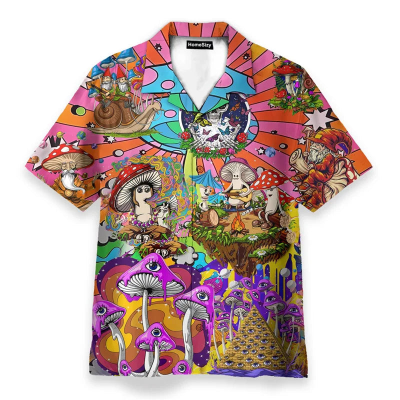 Hippie Logo Theme Summer Shirts Men Women Psychedelic Mushroom Personality Streetwear Button Shirts Hip Hop Fashion Blouse New