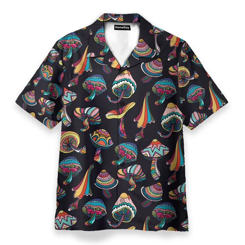 Hippie Logo Theme Summer Shirts Men Women Psychedelic Mushroom Personality Streetwear Button Shirts Hip Hop Fashion Blouse New