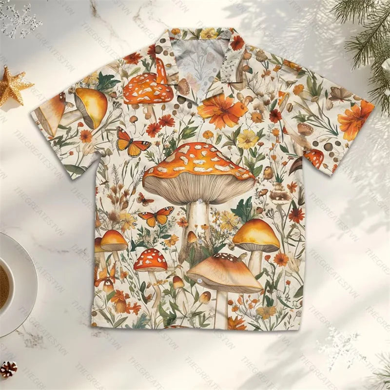 Hippie Logo Theme Summer Shirts Men Women Psychedelic Mushroom Personality Streetwear Button Shirts Hip Hop Fashion Blouse New