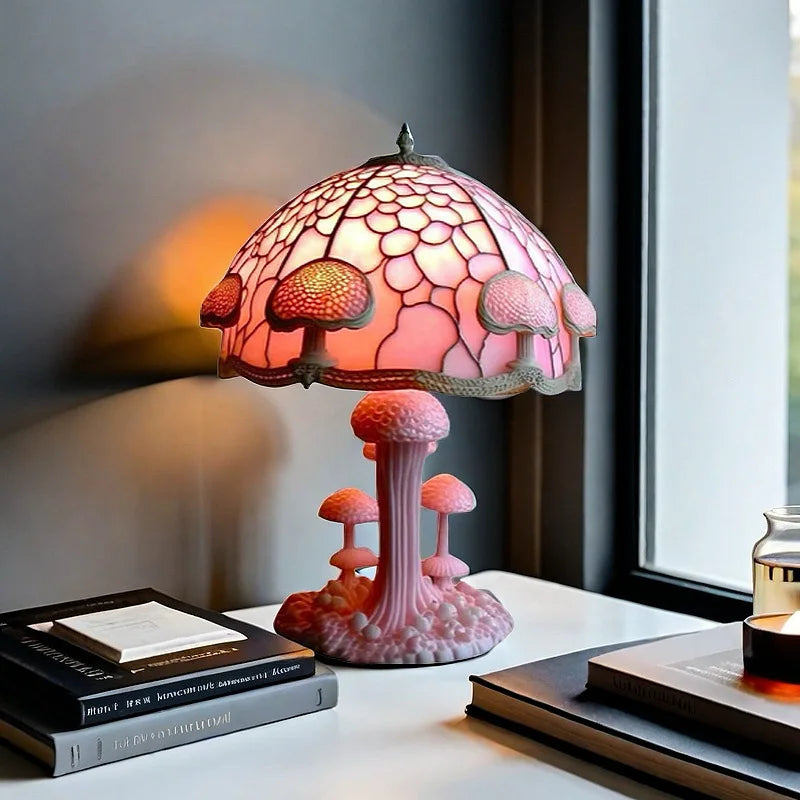 Flower Mushroom Night Light Resin Carved Atmosphere Lamp Led Table Lamp Bedroom Living Room Home Decoration Gift