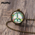 2023 New Hippy Peace Sign Necklace Art Painting Vintage Pendant Round Printed Photo Glass Dome Jewelry Handmade Items